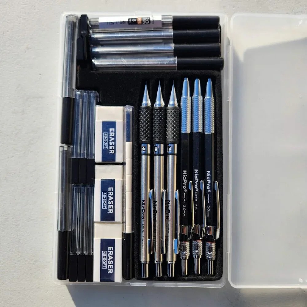 NEW Mechanical Pencil Set Drafting Pencils 0.5 mm & 0.7 mm & 0.9 mm & 3PCS 2mm G